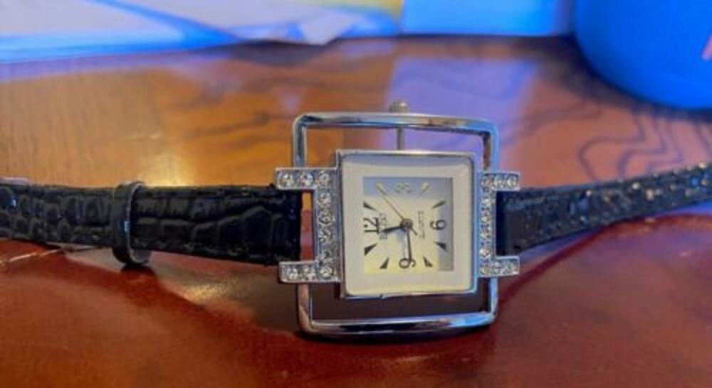Women's Expo Quartz Watch with Black Band Crystal Accents
